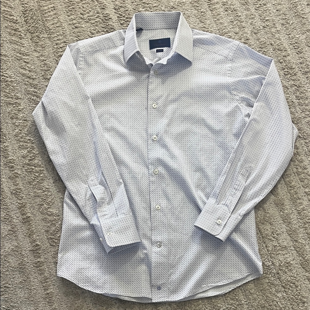 David Donahue Purple & Blue Printed Cotton Slim Fit Long-Sleeve Dress Shirt 15.5